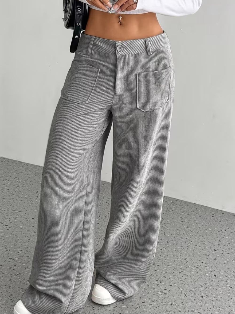 New Explosive Product Chic Straight Pants with Pockets in Solid Color
